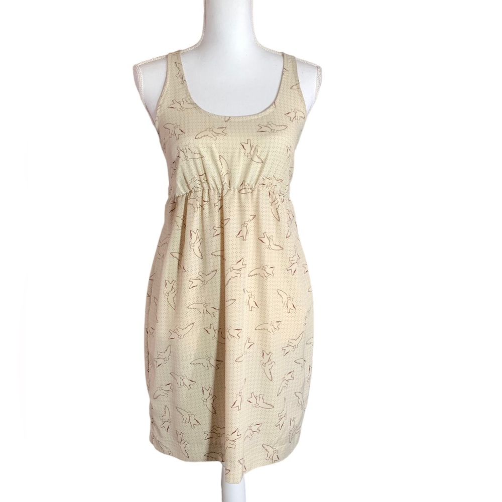 ๐Host Pick๐ Cream Scoop Neck Sleeveless Midi Dress w/ Birds Size Small NWOT - Picture 2 of 4